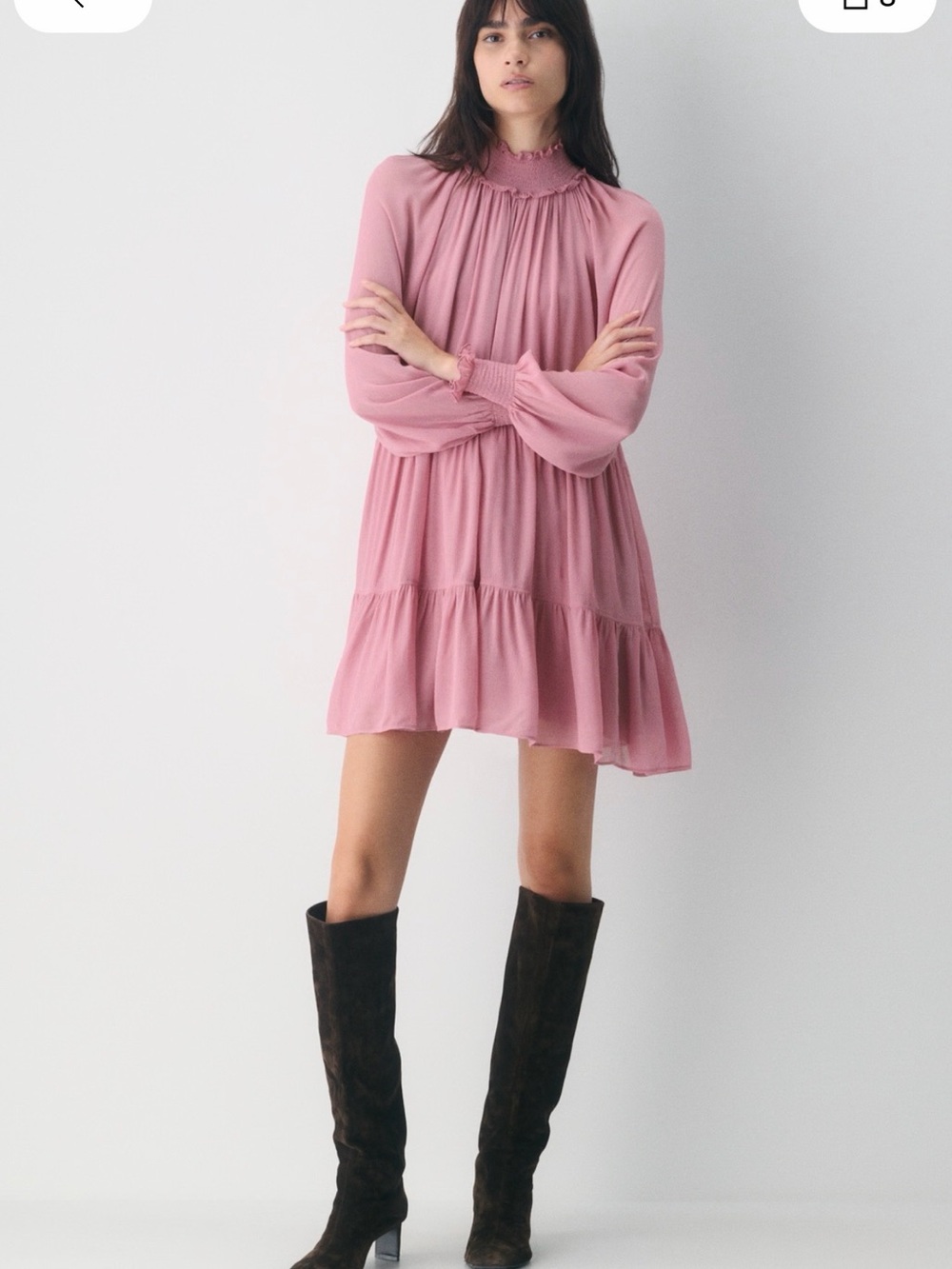 Smocked Neck Pink Tiered Mini Dress